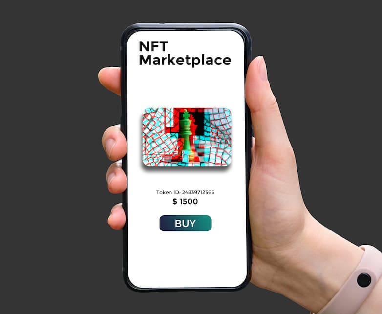 Hand Holds Smartphone With Type Cryptographic Nft Marketplace With Art Sale