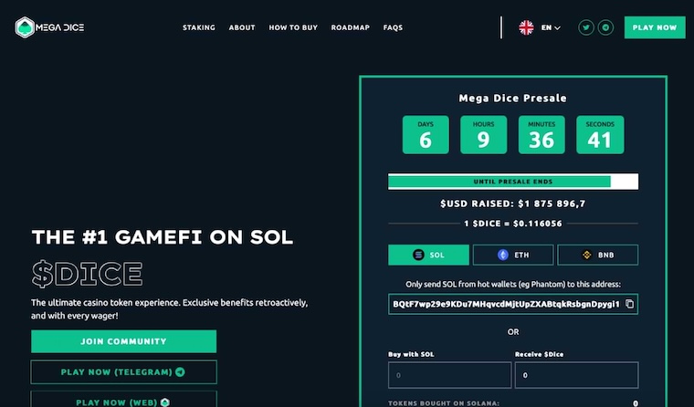 Mega Dice Token hemsida
